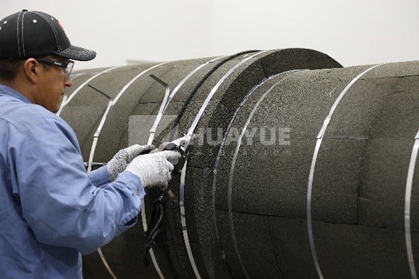 Glass foam insulation pipe section and joint detail